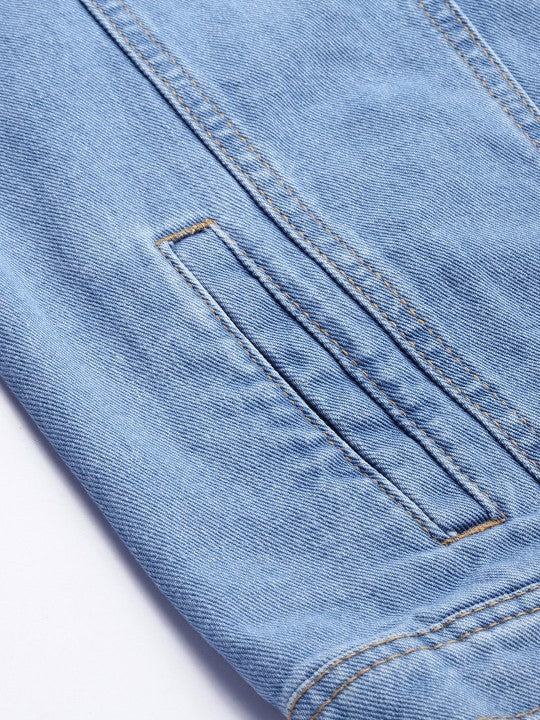 Women Blue Washed Denim Jacket