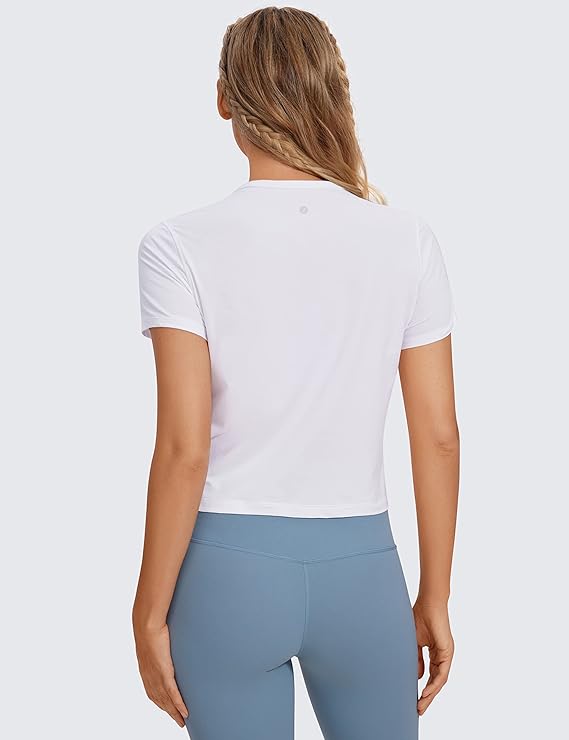 Women's Workout Crop Top T-Shirt Yoga Running Basic Tee White