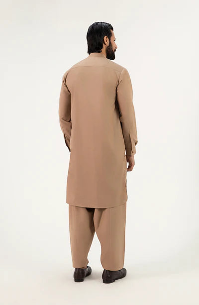 Classic Band Collar Shalwar Suit - Light Brown