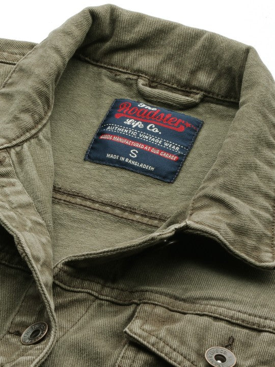 The Lifestyle Co Women Olive Green Solid Denim Jacket