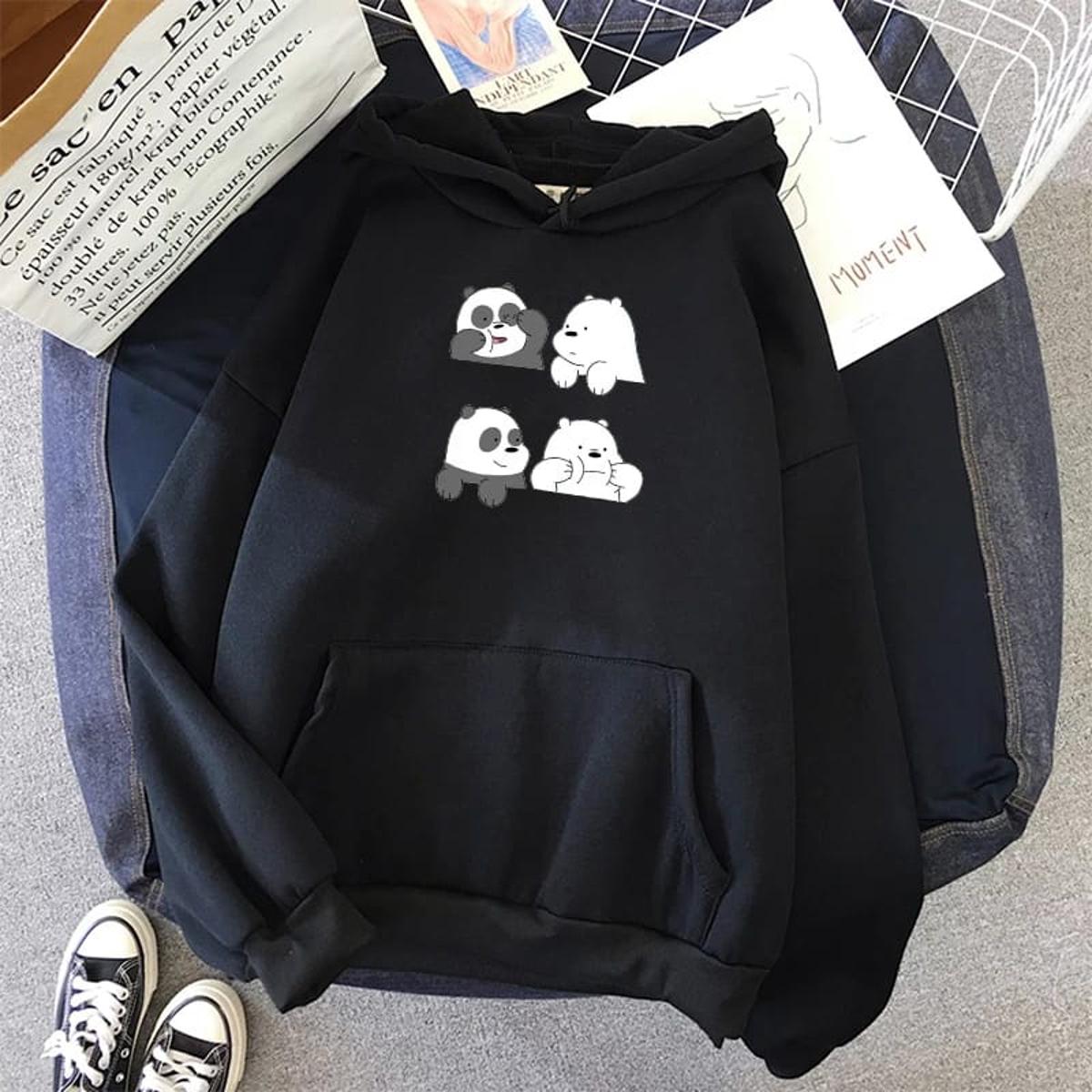 Bare Bears Printed Fleece Full Sleeves Pull Over Hoodie For Women - HB INDUSTRIES - Hoodies & Sweatshirts -