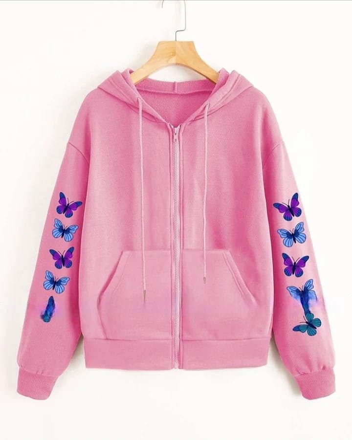 Black Flower Fleece Full Sleeves Zipper Hoodie For Women - HB INDUSTRIES - Hoodies & Sweatshirts -