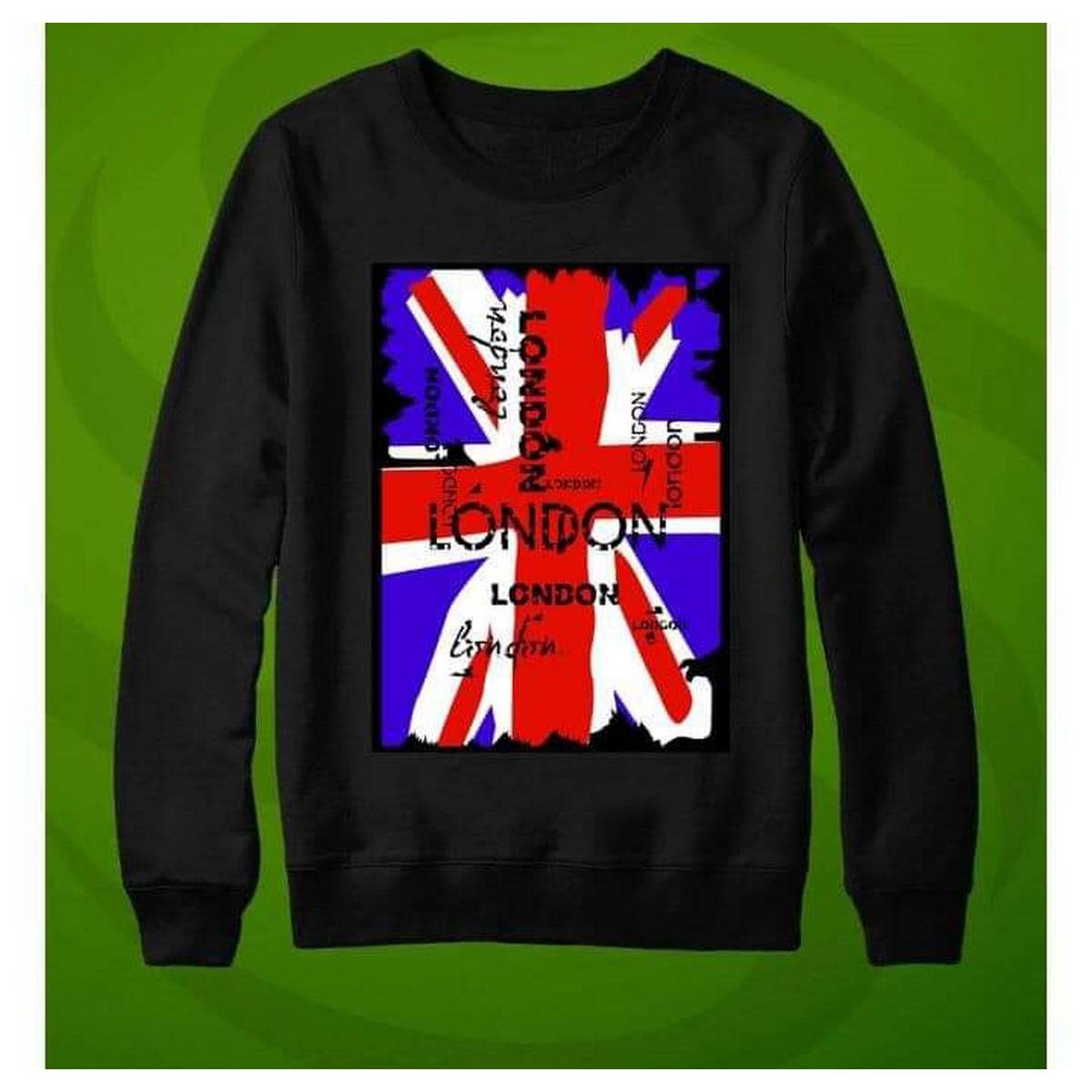 Black London Printed Fleece Full Sleeves Pull Over Sweatshirt - HB INDUSTRIES - Hoodie & Sweatshirt -