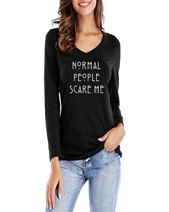 Black Normal People Scare Me Printed T - Shirt For Her - HB INDUSTRIES - Tops & T - Shirts -