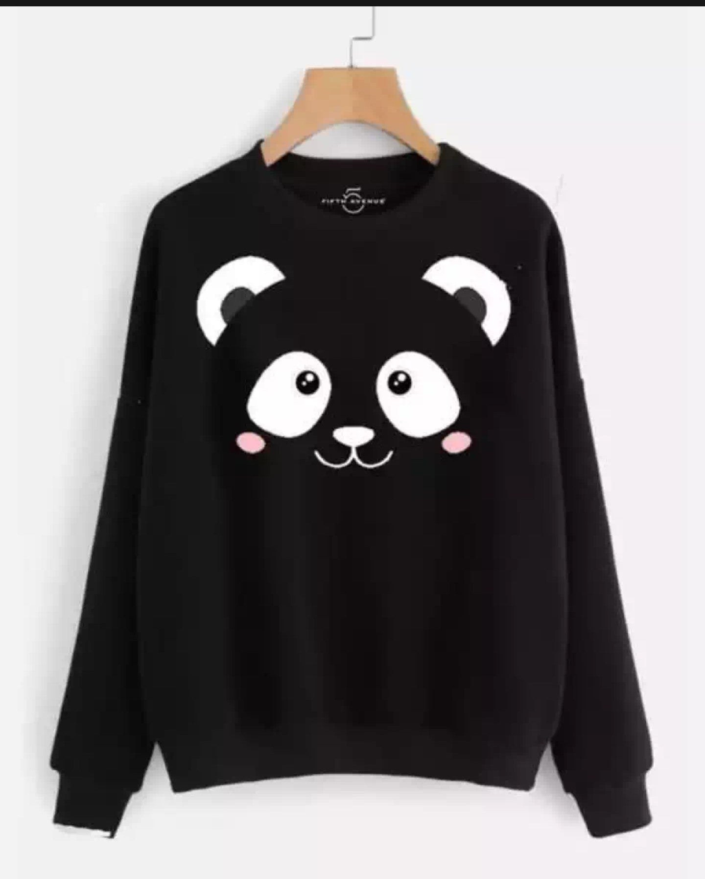 Black Panda Printed Fleece Full Sleeves Pull Over Sweatshirt For Women - HB INDUSTRIES - Hoodies & Sweatshirts -