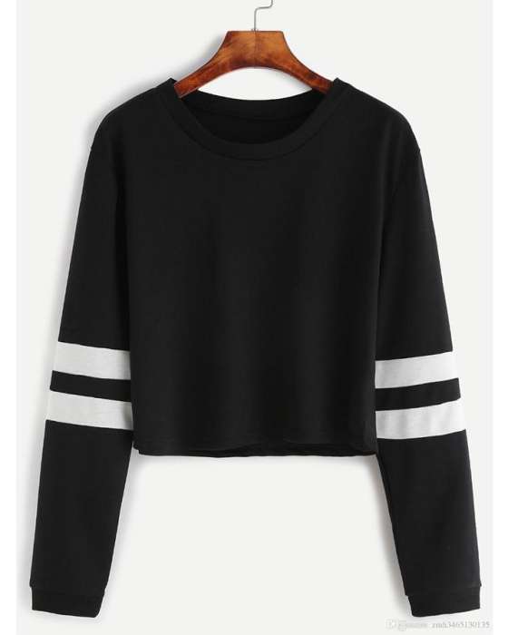 BLACK STRIP ON ARM CROPPED SWEATSHIRT FOR womens - HB INDUSTRIES - Hoodies & Sweatshirts -
