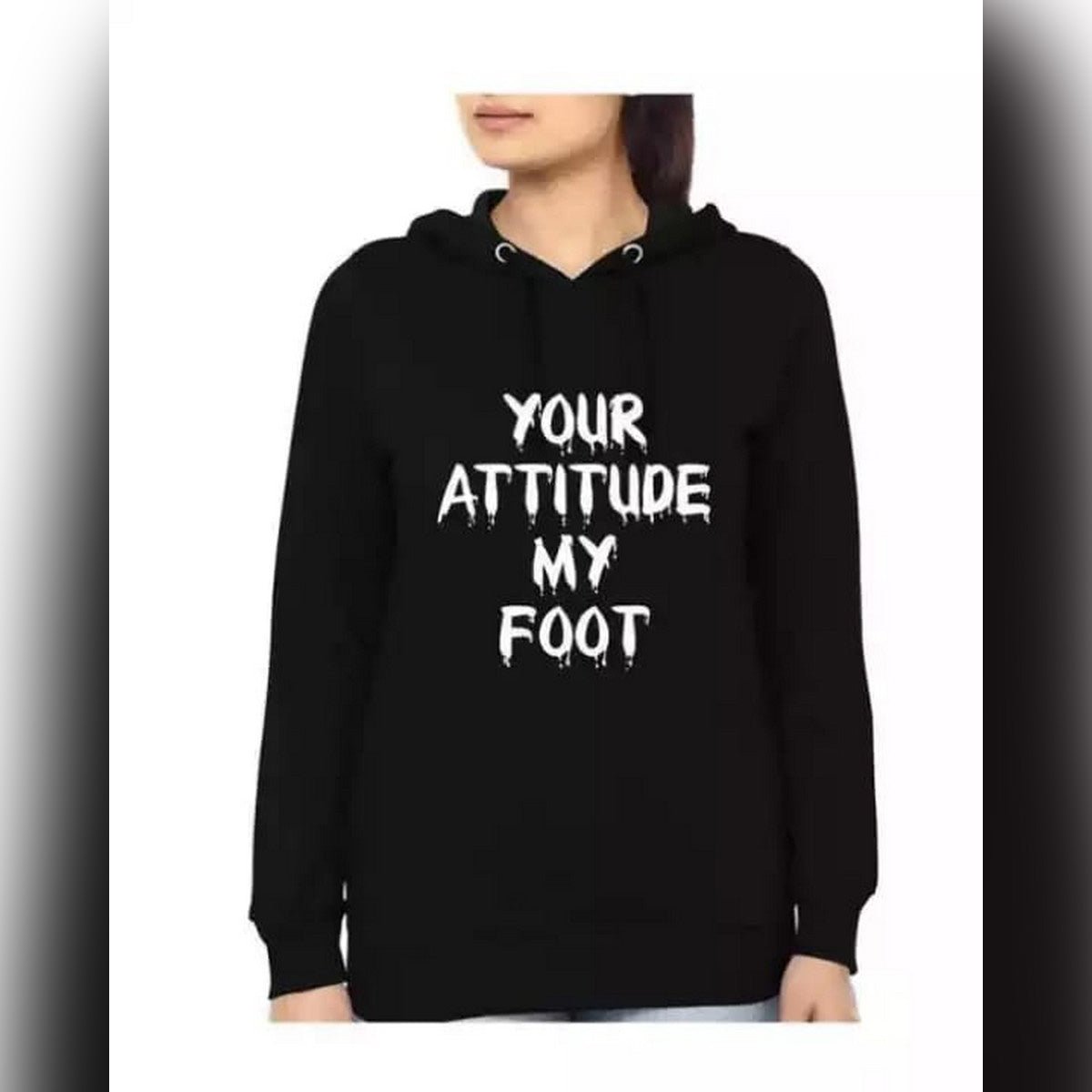 Black Your Attitude My Foot Fleece Full Sleeves Pull Over Hoodie For Women - HB INDUSTRIES - Hoodies & Sweatshirts -