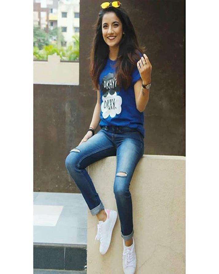 Blue Okay Okay Cotton Printed T - Shirt For Women - HB INDUSTRIES - Tops & T - Shirts -