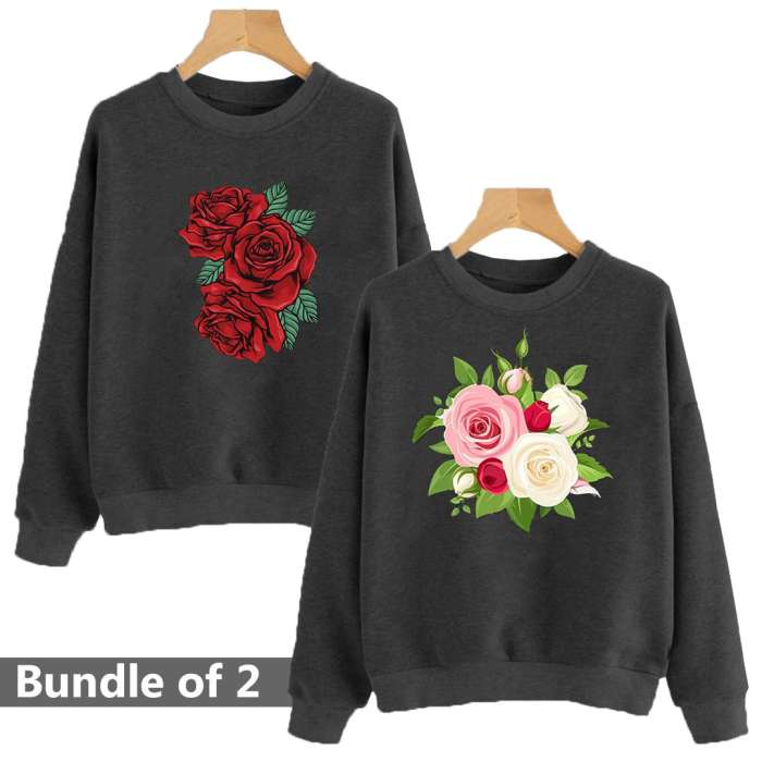 Bundle of 2 Black Floral Printed Sweat Shirts - HB INDUSTRIES - Hoodies & Sweatshirts -
