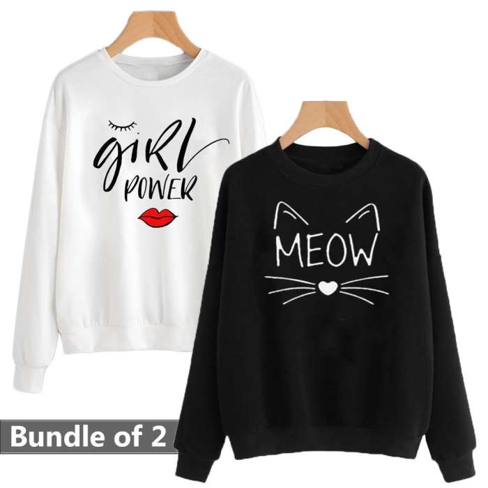 Bundle of 2 Meow and Power Printed Sweat Shirts 176 - HB INDUSTRIES - Hoodies & Sweatshirts -