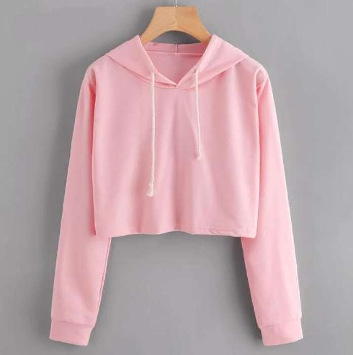 Casual Long Sleeve Pullover Plain Tracksuits 2018 Pink Crop Top Sportswear Sweatshirts - HB INDUSTRIES - Hoodies & Sweatshirts -