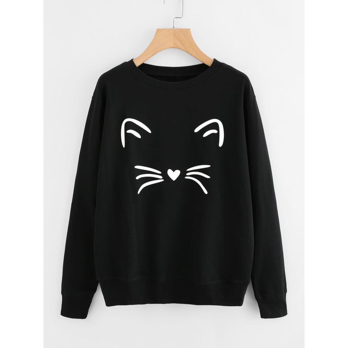 Cat Printed Fleece Full Sleeves Pull Over Sweatshirt For Women - HB INDUSTRIES - Hoodies & Sweatshirts -