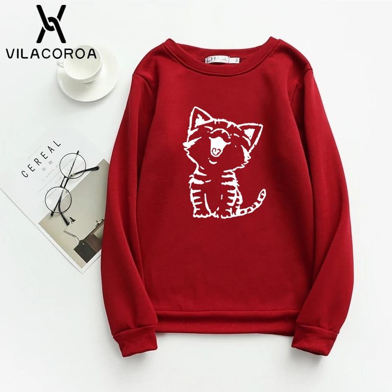 Cat Printed Fleece Full Sleeves Pull Over Sweatshirt For Women - HB INDUSTRIES - Hoodies & Sweatshirts -