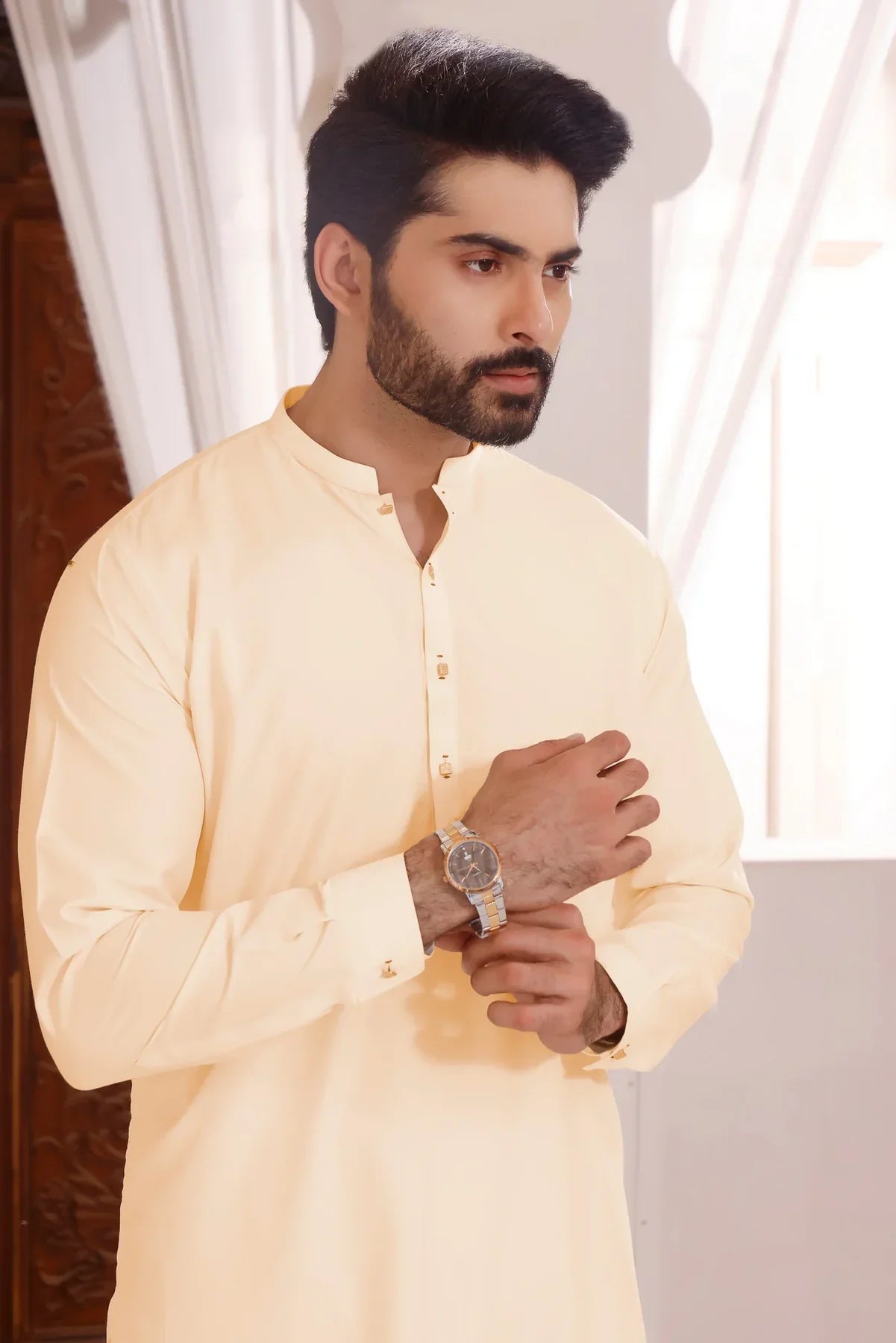 Cream Coconut Butter: Refined Shalwar Kameez - HB INDUSTRIES - Shalwar Kameez -