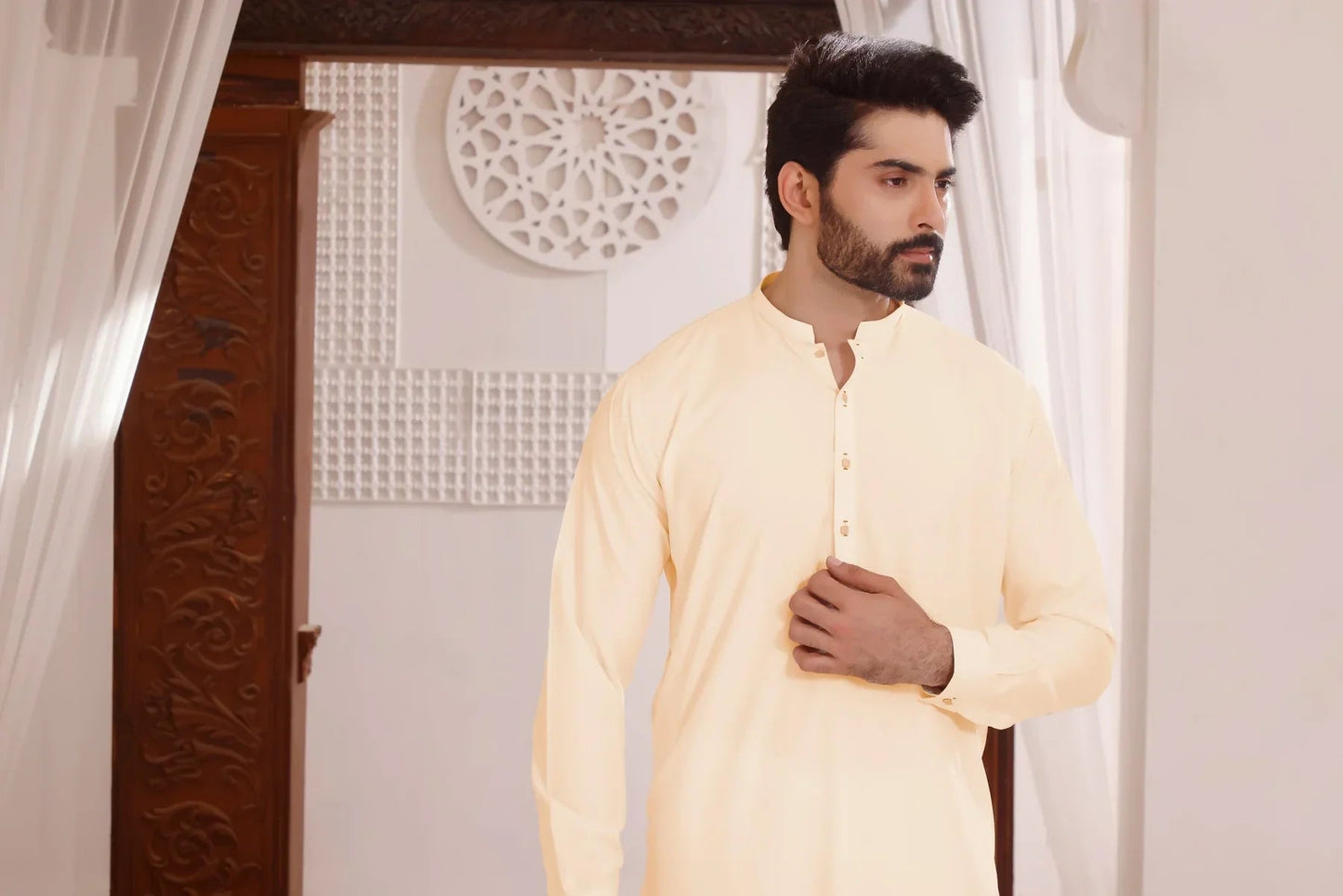 Cream Coconut Butter: Refined Shalwar Kameez - HB INDUSTRIES - Shalwar Kameez -