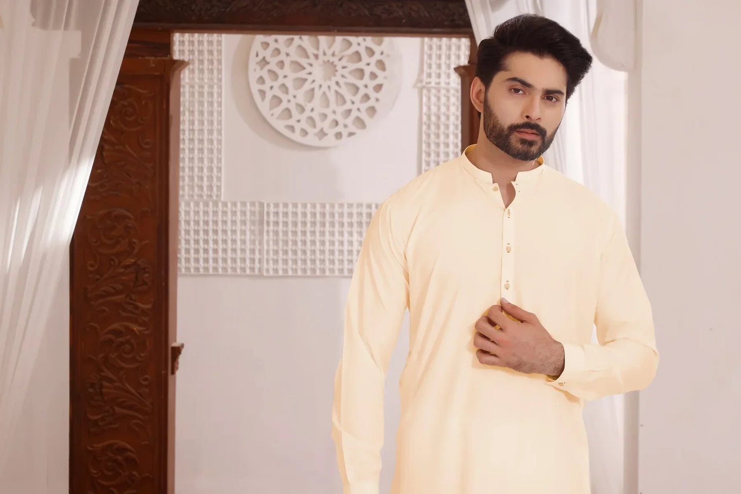 Cream Coconut Butter: Refined Shalwar Kameez - HB INDUSTRIES - Shalwar Kameez -