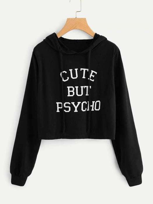 Cropped Hoddie Black Cute But Physco - HB INDUSTRIES - Hoodies & Sweatshirts -