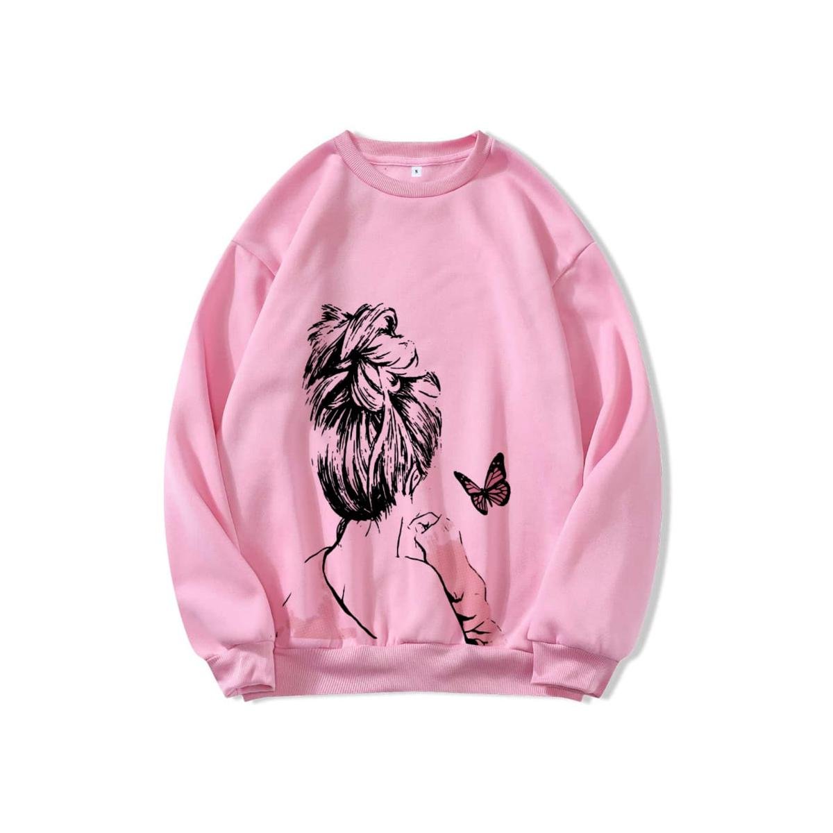 Cute Anime Butterfly Fleece Full Sleeves Winter O Neck Export Quality Sweatshirt For Women - HB INDUSTRIES - Hoodies & Sweatshirts -