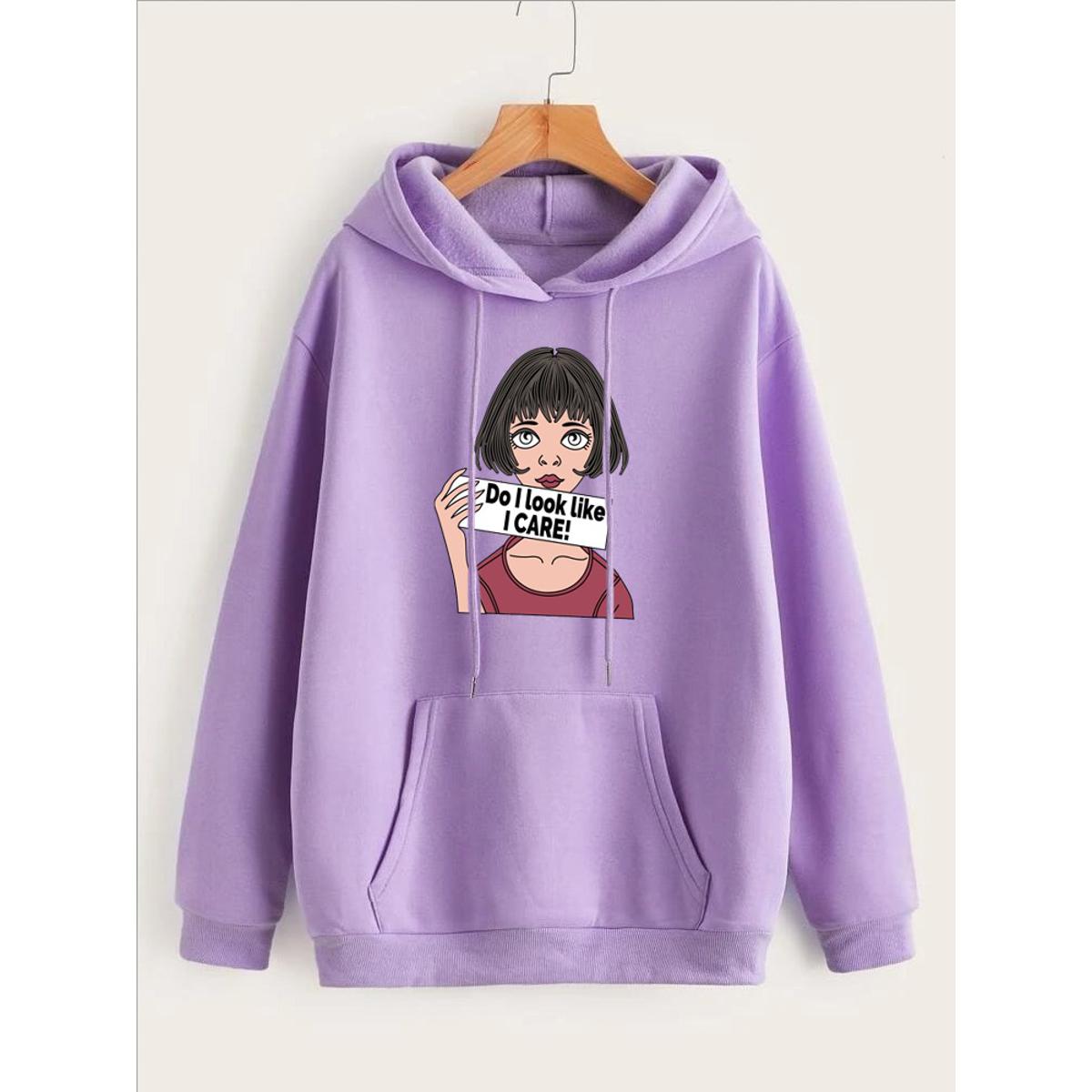 DO I Look Like I Care Anime Aesthetic Printed Fleece Full Sleeves Pull Over Hoodie For Women - HB INDUSTRIES - Hoodies & Sweatshirts -