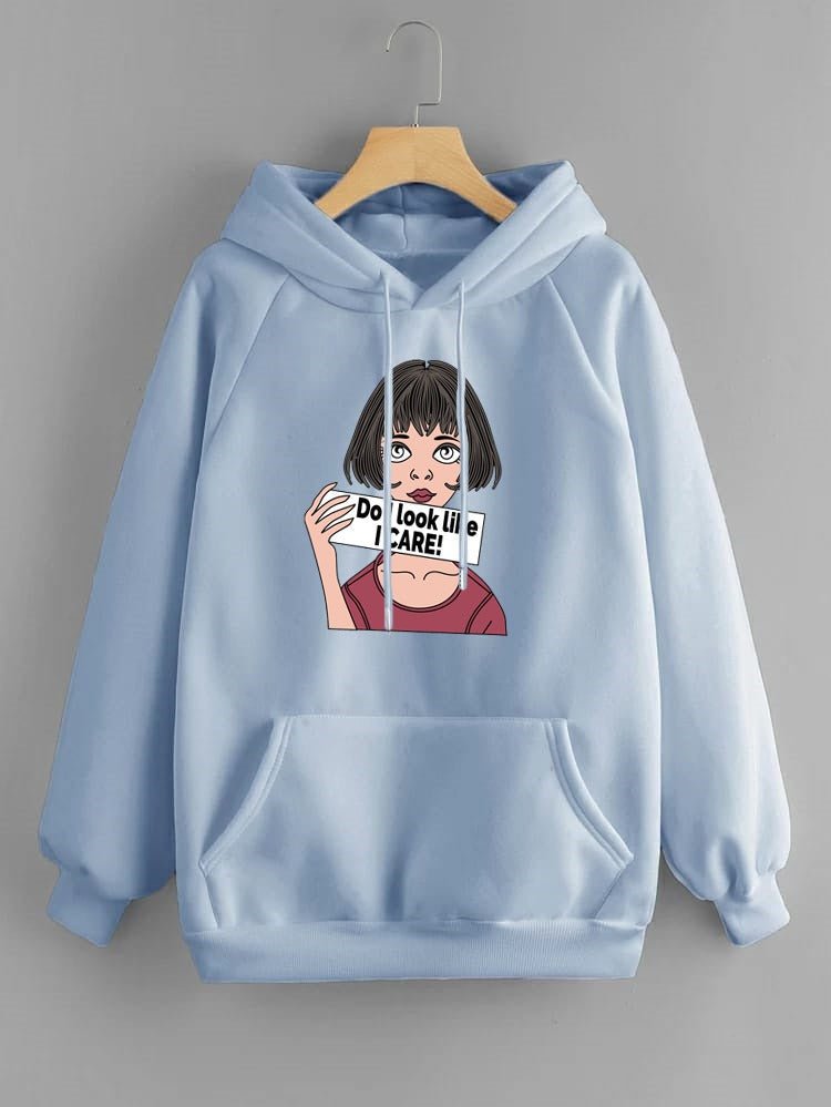 DO I Look Like I Care Anime Aesthetic Printed Fleece Full Sleeves Pull Over Hoodie For Women - HB INDUSTRIES - Hoodies & Sweatshirts -
