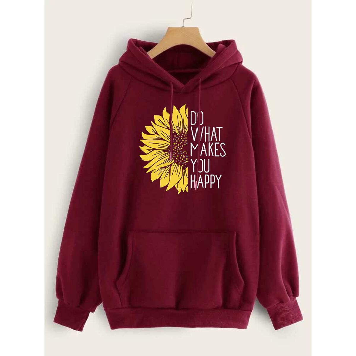 Do WHat Makes You Happy Printed Fleece Full Sleeves Pull Over Hoodie For Women - HB INDUSTRIES - Hoodies & Sweatshirts -