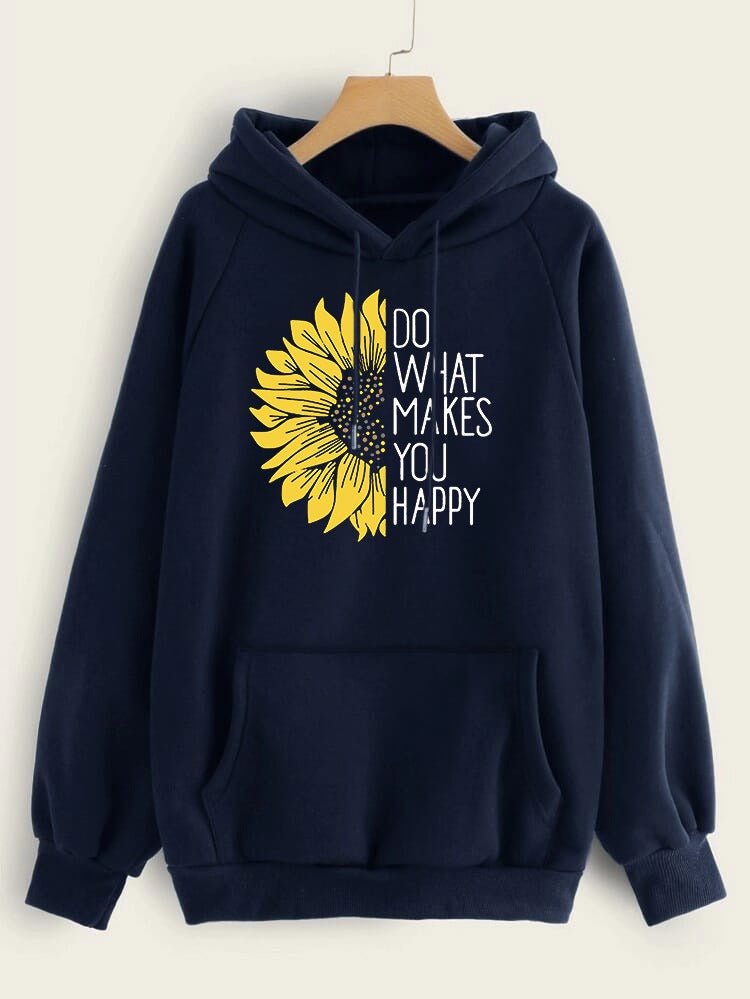 Do WHat Makes You Happy Printed Fleece Full Sleeves Pull Over Hoodie For Women - HB INDUSTRIES - Hoodies & Sweatshirts -