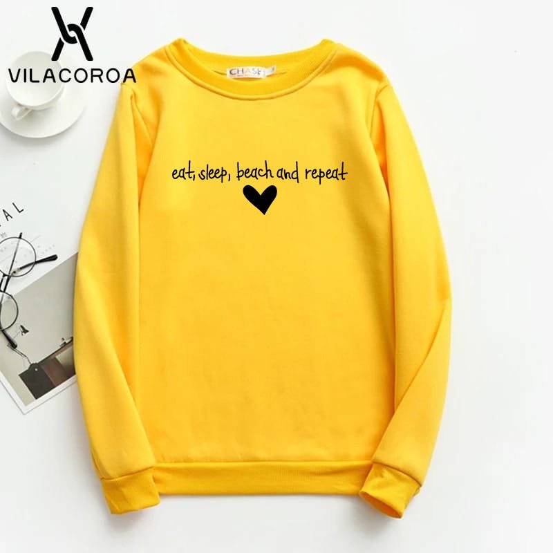 Eat Sleep Beach Repeat Printed Fleece Full Sleeves Pull Over Sweatshirt For Women - HB INDUSTRIES - Hoodies & Sweatshirts -