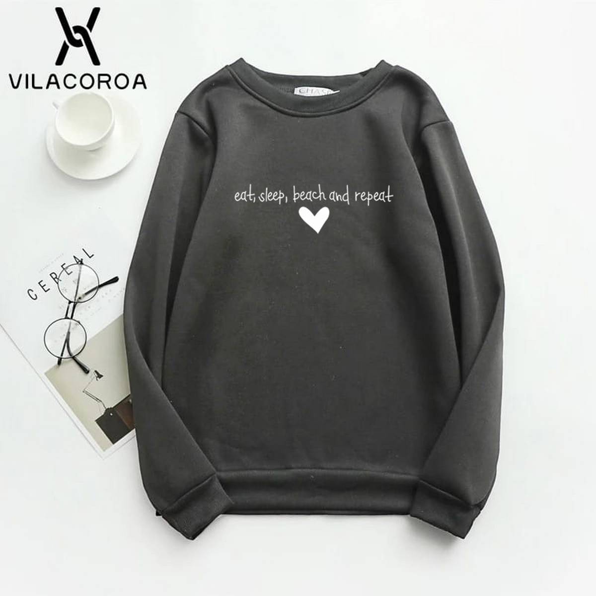 Eat Sleep Beach Repeat Printed Fleece Full Sleeves Pull Over Sweatshirt For Women - HB INDUSTRIES - Hoodies & Sweatshirts -