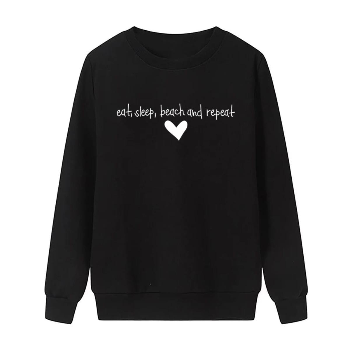 Eat Sleep Beach Repeat Printed Fleece Full Sleeves Pull Over Sweatshirt For Women - HB INDUSTRIES - Hoodies & Sweatshirts -