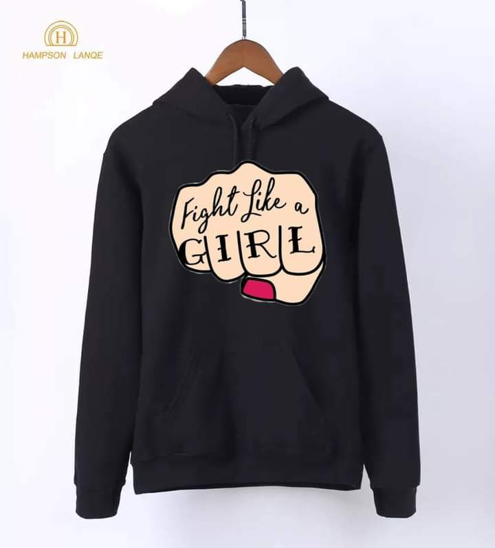 Fight Like A Girl Printed Fleece Full Sleeves Pull Over Hoodie For Women - HB INDUSTRIES - Hoodies & Sweatshirts -