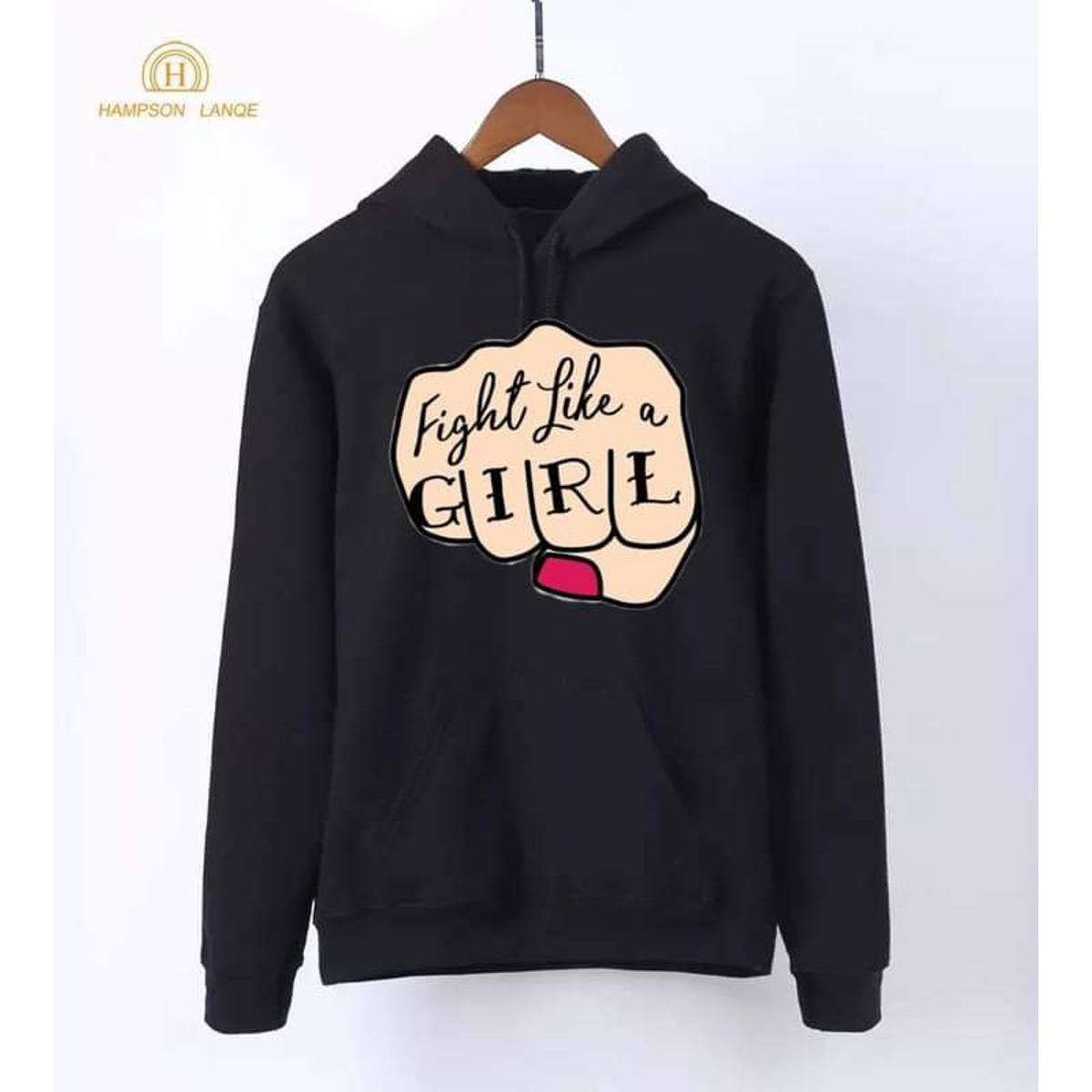 Fight Like A Girl Printed Fleece Full Sleeves Pull Over Hoodie For Women - HB INDUSTRIES - Hoodies & Sweatshirts -