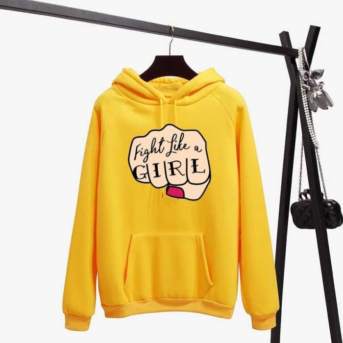 Fight Like A Printed Casual Fleece Hoodies Kangaroo Hoodie Pocket Pullovers Fashion Long Sleeves Winter Wear Export Quality Hoody For women 165 - HB INDUSTRIES - Hoodies & Sweatshirts -