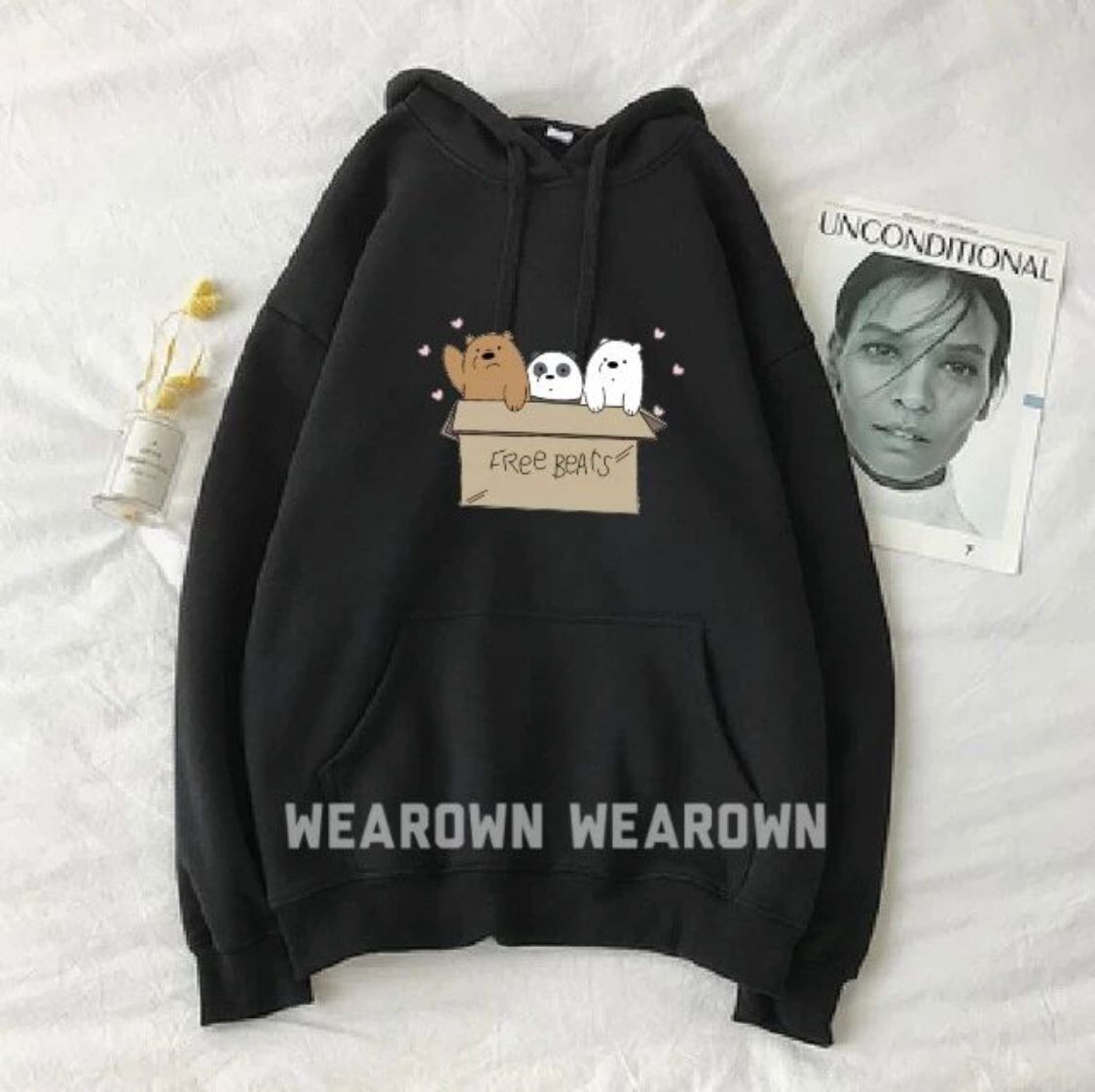 Free Bear Printed Fleece Full Sleeves Pull Over Hoodie For Women - HB INDUSTRIES - Hoodies & Sweatshirts -