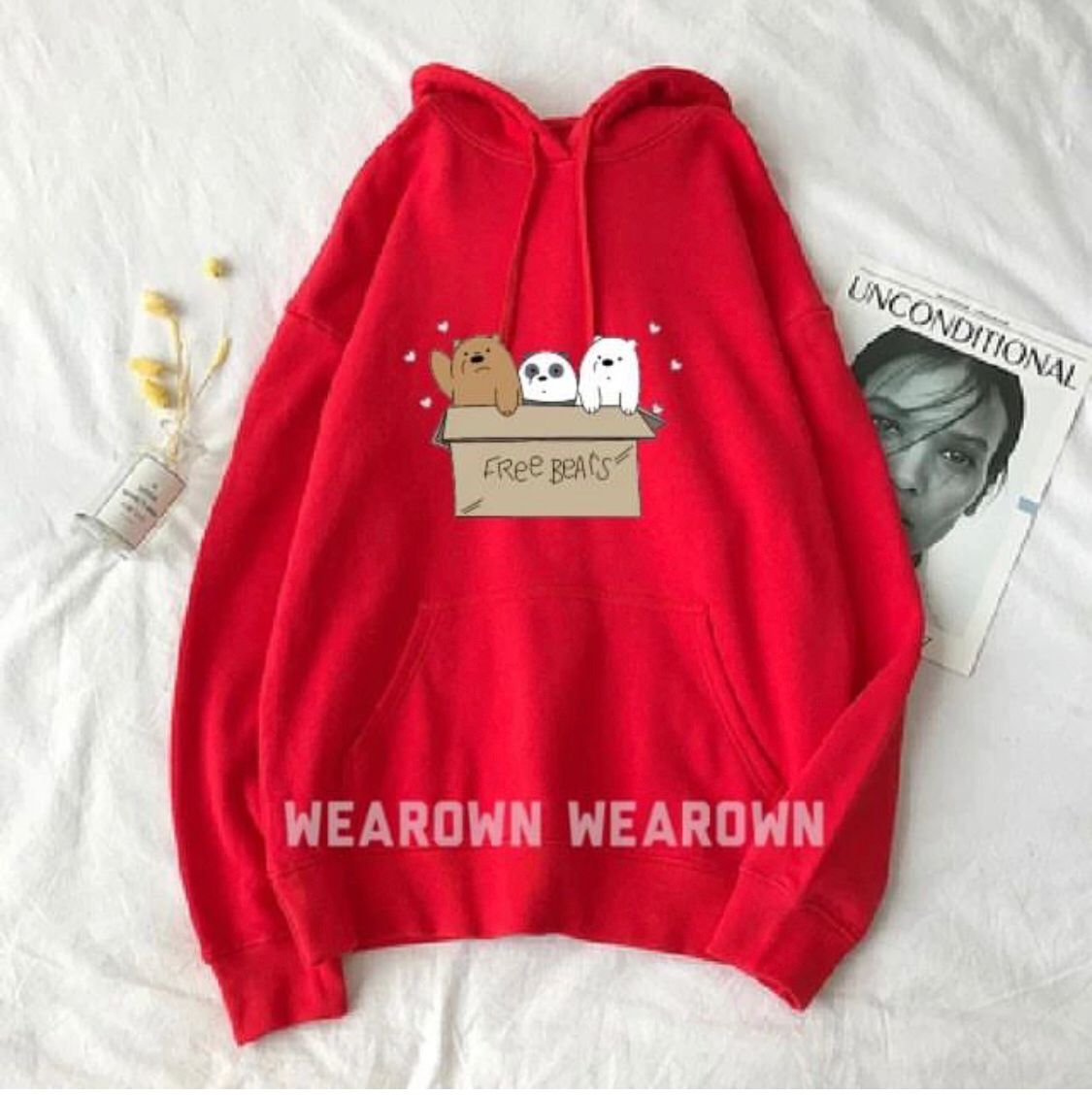 Free Bear Printed Fleece Full Sleeves Pull Over Hoodie For Women - HB INDUSTRIES - Hoodies & Sweatshirts -