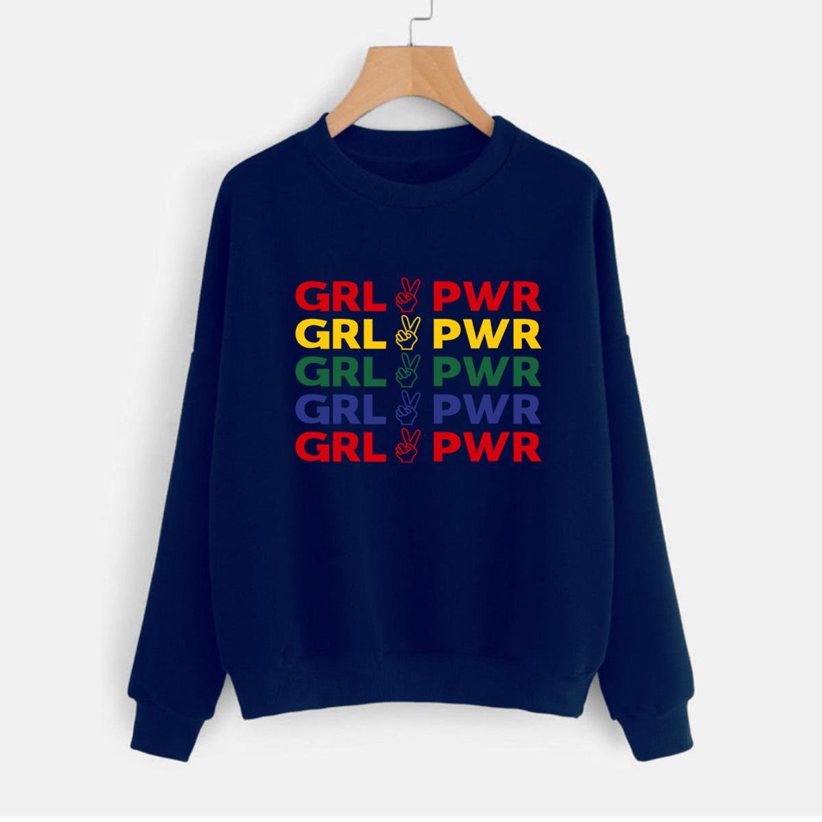 Girl Power Printed Fleece Full Sleeves Pull Over Sweatshirt For Women - HB INDUSTRIES - Hoodies & Sweatshirts -