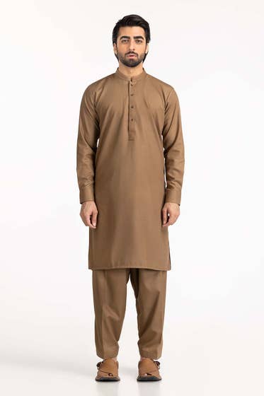 Gold Brown Basic Shalwar Kameez - HB INDUSTRIES - Shalwar Kameez -