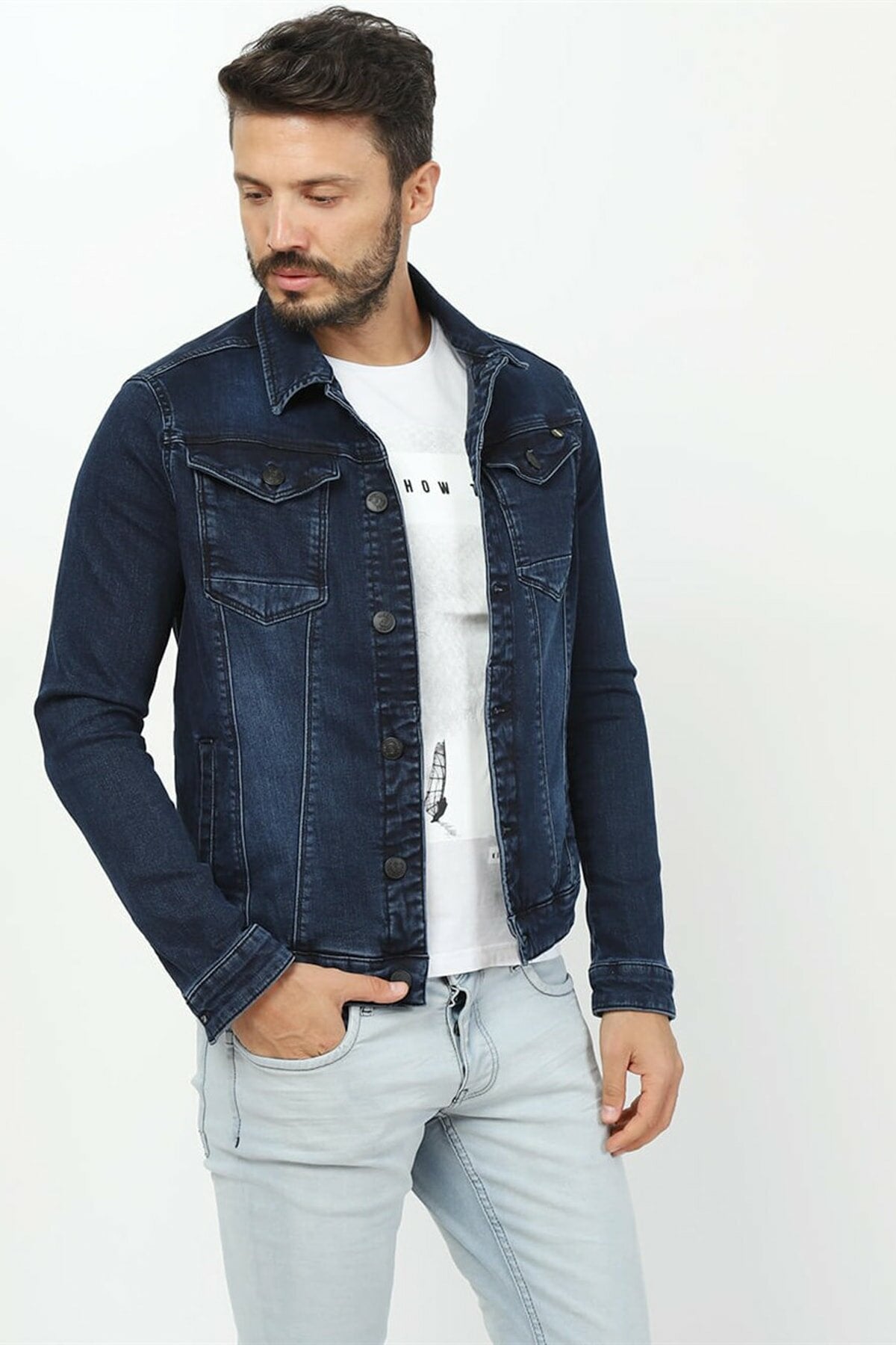 HB Mens Denim Jacket Stretchable Fine Lycra - HB INDUSTRIES - Denim Jacket -