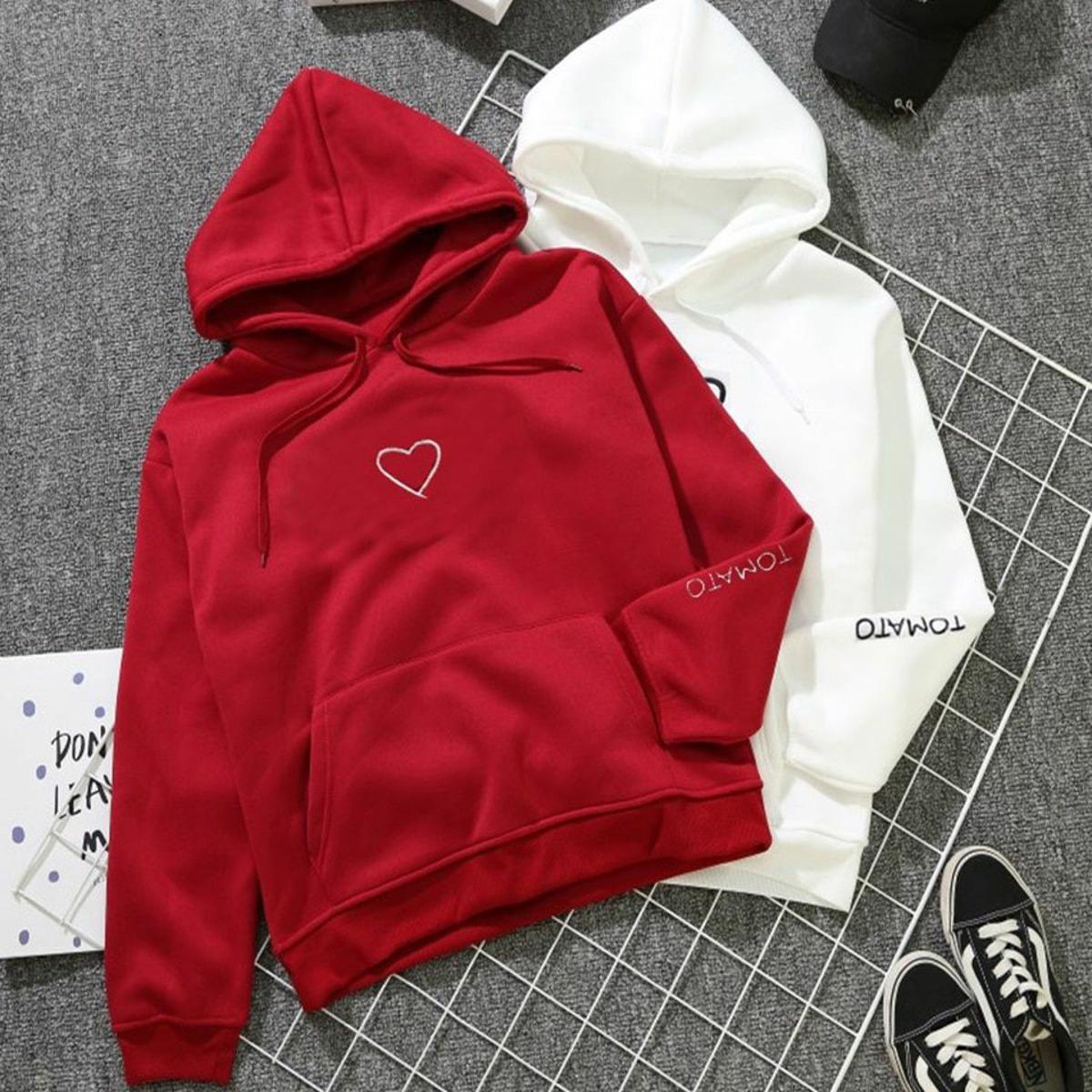 Heart Printed Fleece Full Sleeves Pull Over Hoodie For Women - HB INDUSTRIES - Hoodies & Sweatshirts -