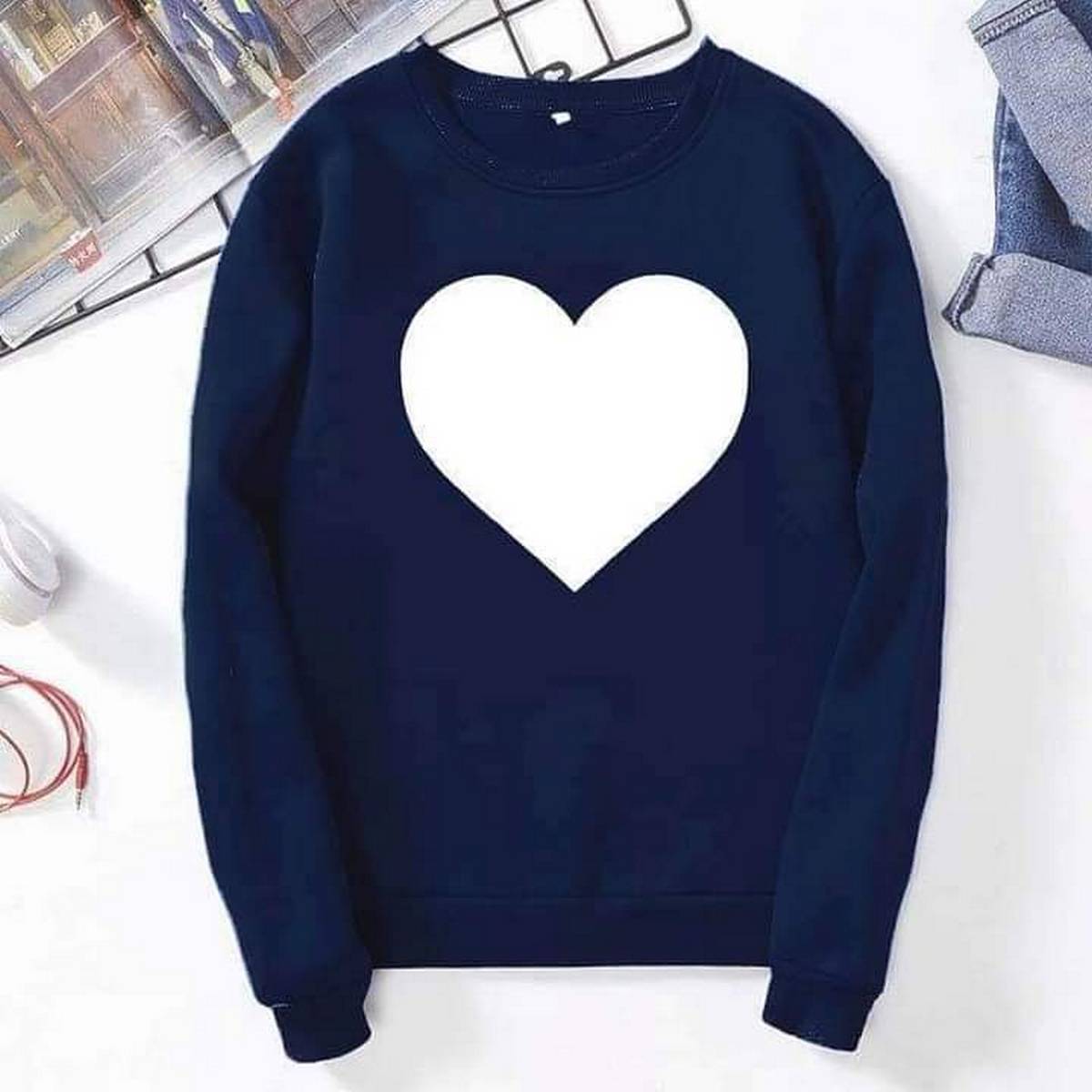 Heart Printed Fleece Full Sleeves Pull Over Sweatshirt For Women - HB INDUSTRIES - Hoodies & Sweatshirts -