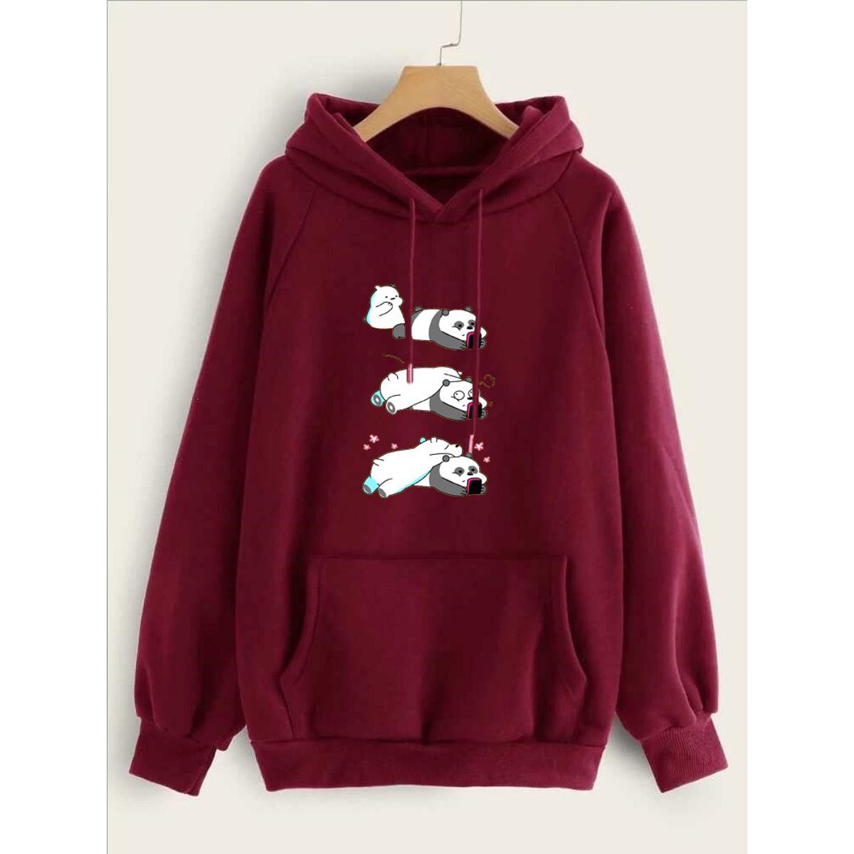 Lazy Bears Printed Fleece Full Sleeves Pull Over Hoodie For Women - HB INDUSTRIES - Hoodies & Sweatshirts -