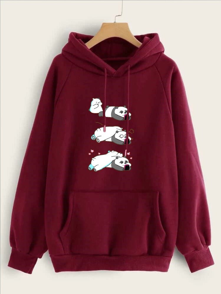 Lazy Bears Printed Fleece Full Sleeves Pull Over Hoodie For Women - HB INDUSTRIES - Hoodies & Sweatshirts -