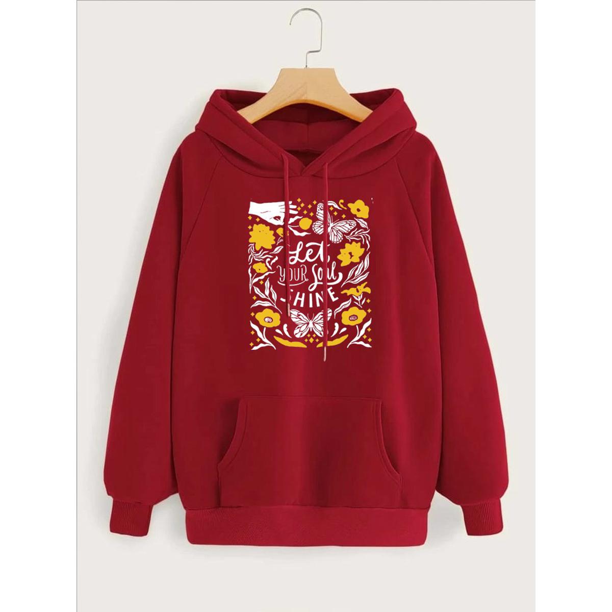 Let Your Soul Shine Printed Fleece Full Sleeves Pull Over Hoodie For Women - HB INDUSTRIES - Hoodies & Sweatshirts -