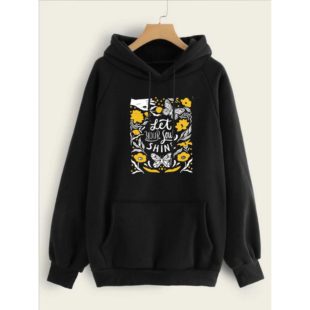 Let Your Soul Shine Printed Fleece Full Sleeves Pull Over Hoodie For Women - HB INDUSTRIES - Hoodies & Sweatshirts -