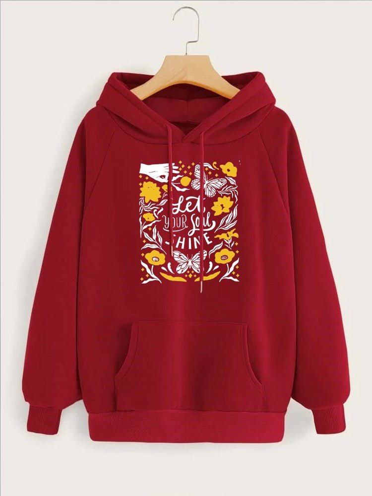 Let Your Soul Shine Printed Fleece Full Sleeves Pull Over Hoodie For Women - HB INDUSTRIES - Hoodies & Sweatshirts -
