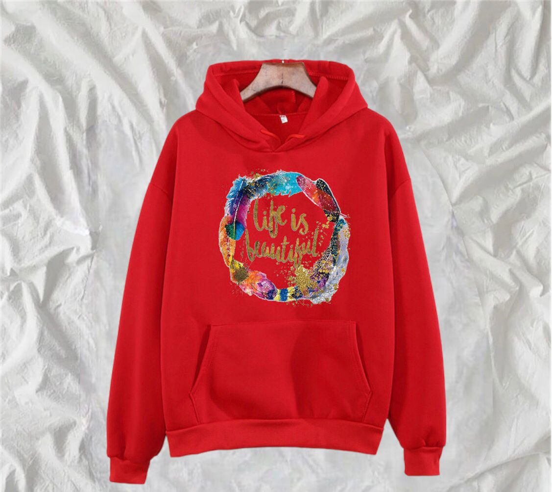 Life Is Beautiful Printed Fleece Full Sleeves Pull Over Hoodie For Women - HB INDUSTRIES - Hoodies & Sweatshirts -