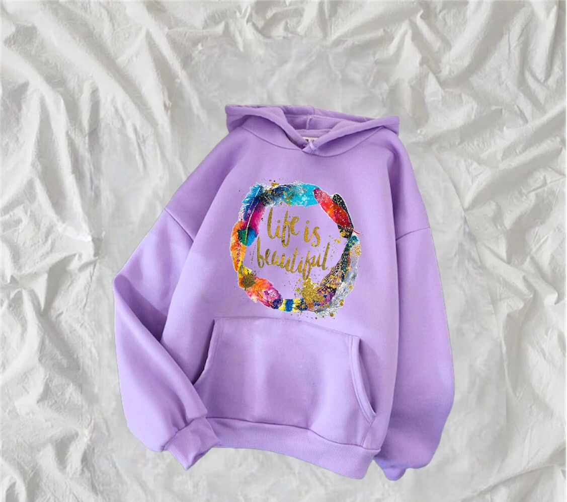 Life Is Beautiful Printed Fleece Full Sleeves Pull Over Hoodie For Women - HB INDUSTRIES - Hoodies & Sweatshirts -