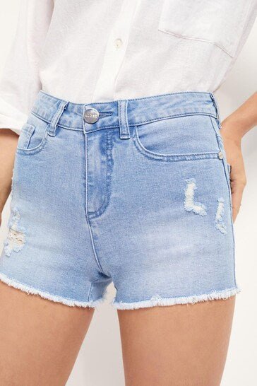 Lipsy Raw Hem Mid Rise Denim Shorts