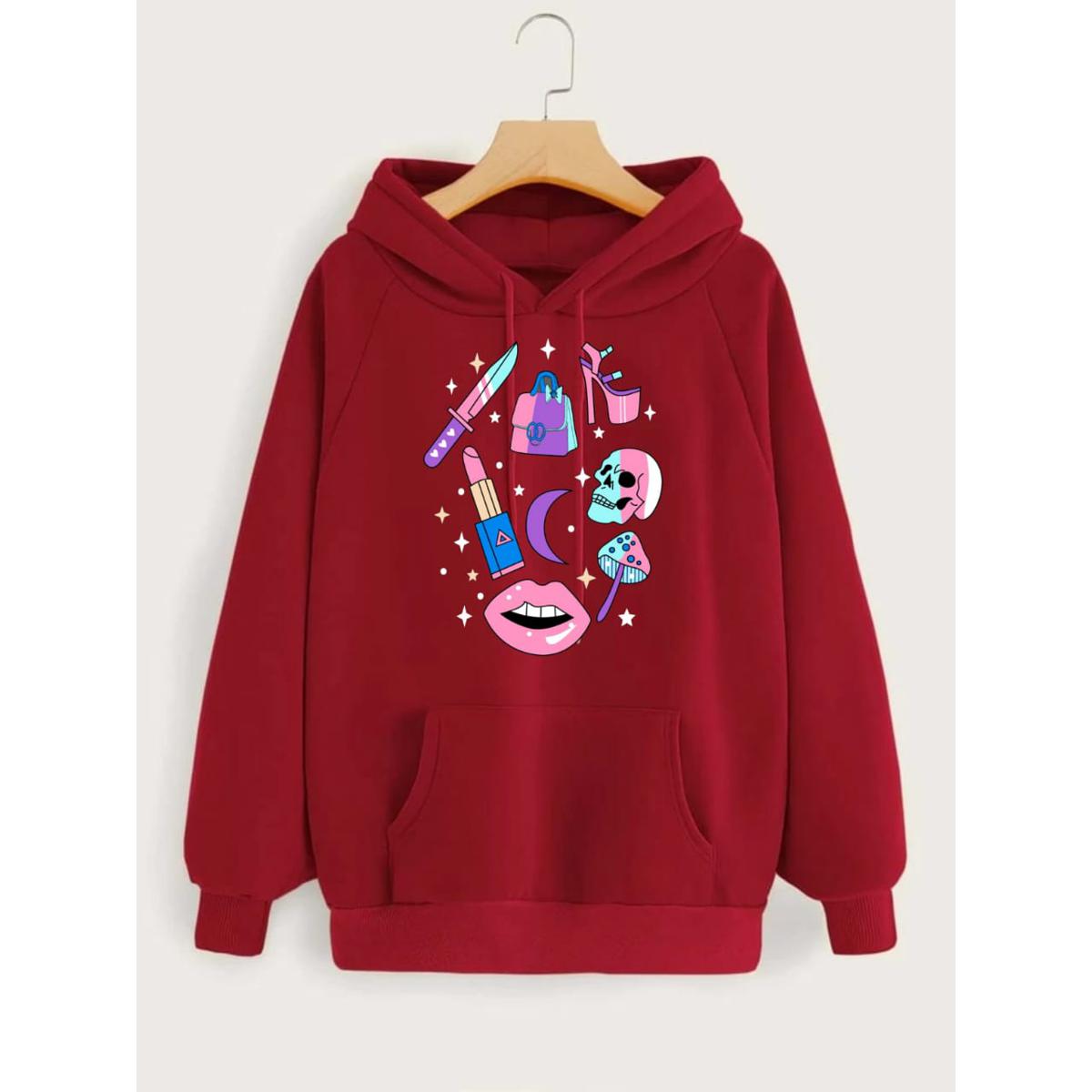Make Up Printed Fleece Full Sleeves Pull Over Hoodie For Women - HB INDUSTRIES - Hoodies & Sweatshirts -