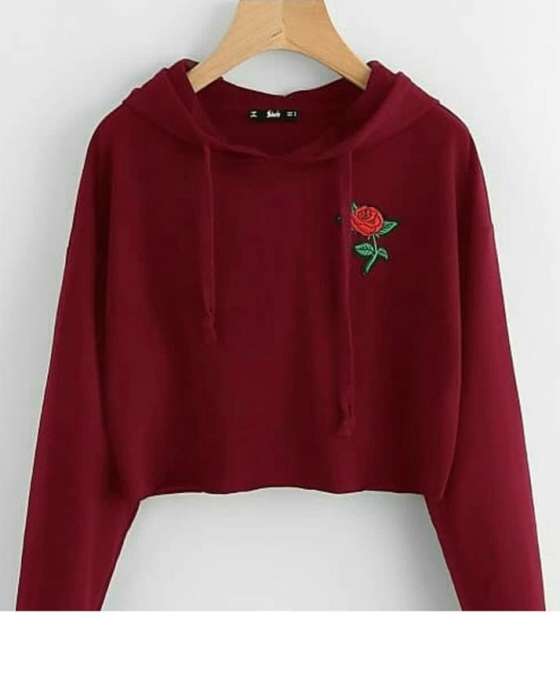 MAROON FLOWER PATCH CROPPED HOODIE FOR womens 1011 - HB INDUSTRIES - Hoodies & Sweatshirts -