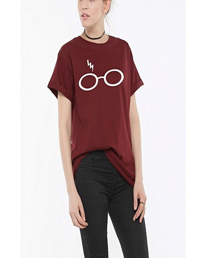 Maroon Harry Potter Printed T - Shirt For Women - HB INDUSTRIES - Tops & T - Shirts -